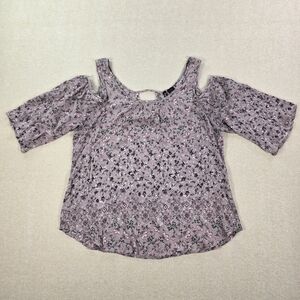 Ivory Love Women’s Floral Cold Shoulder Top Purple Boho Size L